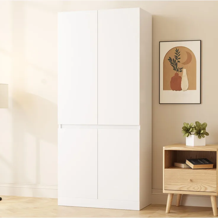 CHICFURN Kleiderschrank 70x170x40 cm aus Holz mit Doppeltüren – Weiß