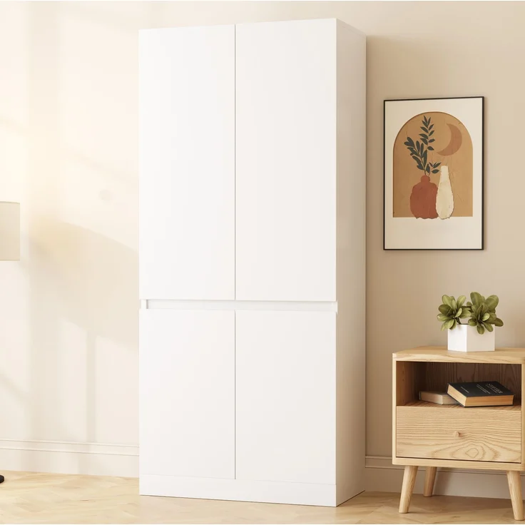 CHICFURN Kleiderschrank 70x170x40 cm aus Holz mit Doppeltüren – Weiß – Bild 1