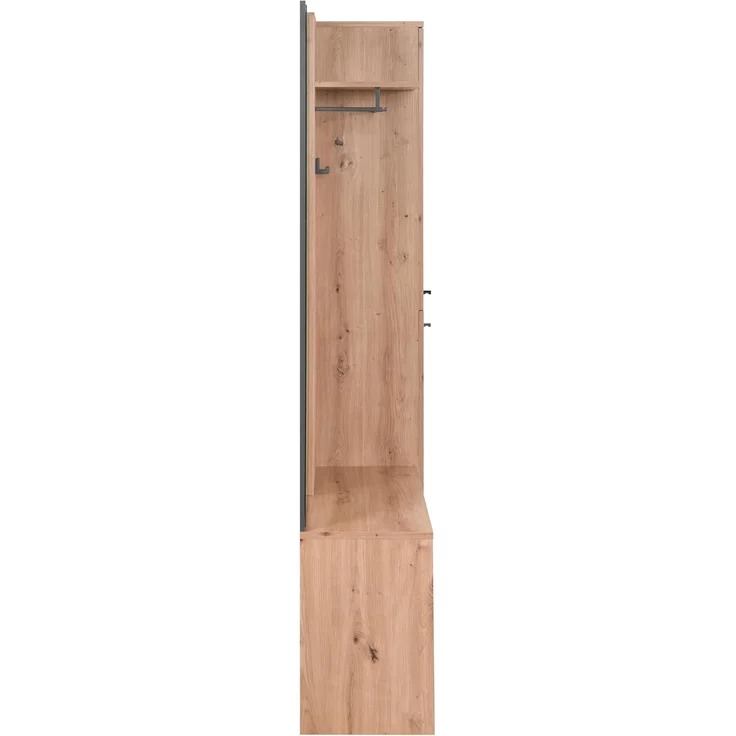Finori Medan 42B Kompaktgarderobe, Dekor Artisan Oak / anthrazit | Kompaktgarderobe für Flur | Maß: B x H x T ca. 122 x 190 x 37 cm | Kompaktgarderobe mit 2 Türen, Spiegel, Hutablage, Kleiderstange, Bank und 2 Haken – Bild 4