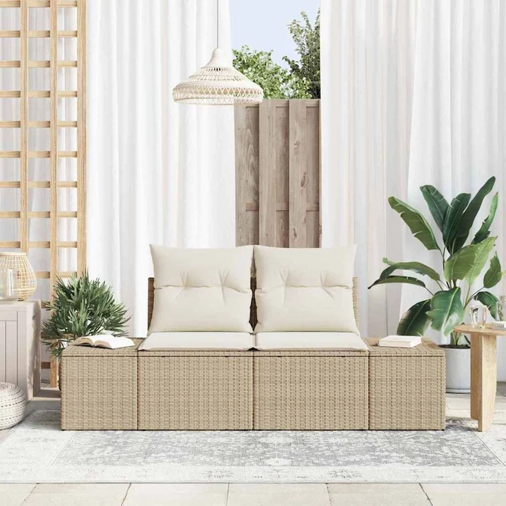 vidaXL Gartensofa mit Kissen Beige 184 x 62 x 69 cm Poly-Rattan 42006806 – Bild 1