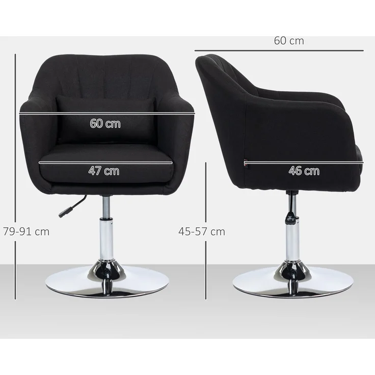 MELAYR, Drehstuhl, höhenverstellbarer Bürostuhl, leinenartiges Polyester, Metall, 60 x 60 x 79-91 cm, Schwarz – Bild 5