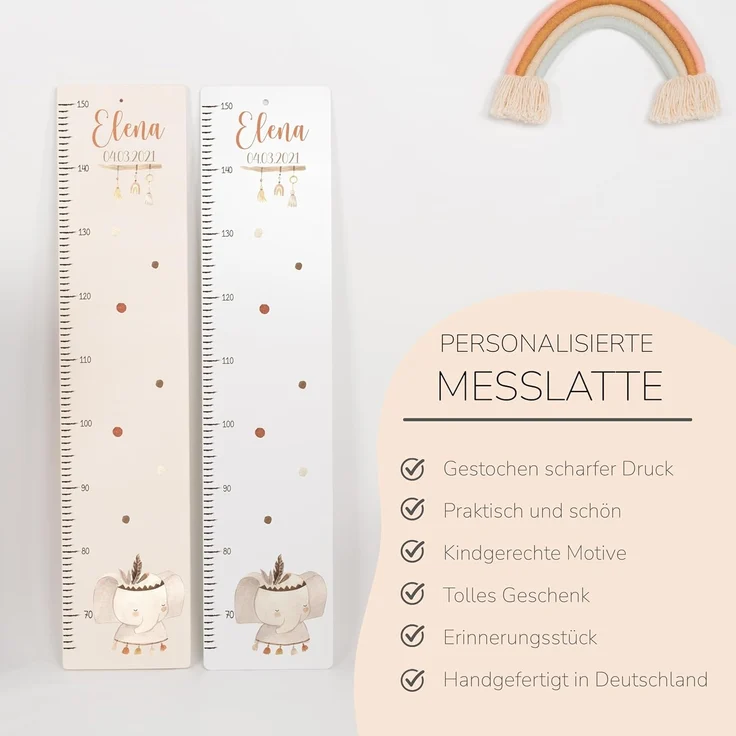 KIDSMOOD - Messlatte für Kinderzimmer Personalisiert, 70-140 cm - Messlatte Kinder Holz personalisiert Mit Namen für Baby- & Kleinkinderzimmer - Individuelles Geschenk für Kinder und Babys zum Geburt – Bild 2