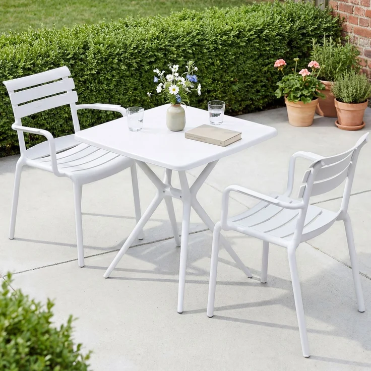 Gartenmöbel-Set NORA mit 2 Stühlen - 186x72x82cm, Kunststoff, Weiß | Balkonset Gartenset Tisch mit Stühlen Bistroset Outdoor – Bild 4