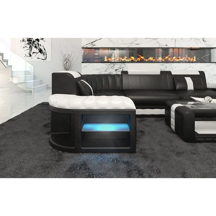 Mini Designersofa Leder Bergamo mit LED - Ledermix - Schwarz-Weiß - Links – Bild 4