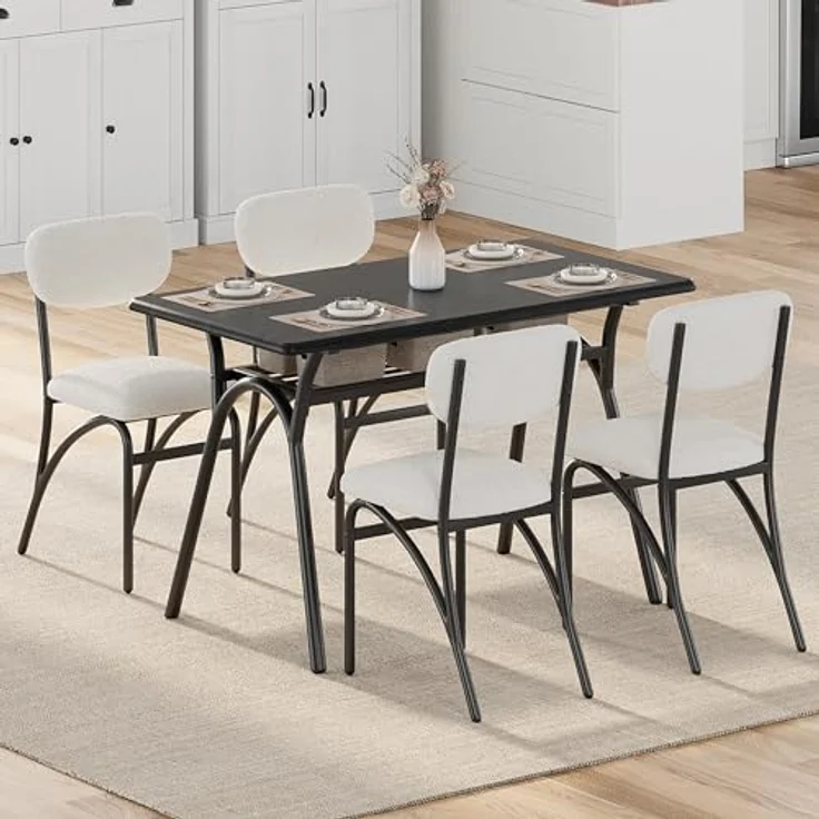 GarveeHome 2er-Set Esszimmerstuhl Aus Fleece, Stuhl Mit Metallgestell, Küchenstuhl Mit Abnehmbarer Und Waschbarer Rückenlehne, Für Esszimmer Und Wohnzimmer, 41 x 39 x 83 cm – Bild 7