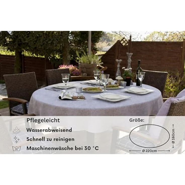 Brandsseller Gartentischdecke 160x220 cm Tischdecke mit Paspel Outdoor Tischtuch oval Weichschaum für Garten, Terrasse, Balkon wetterfest rutschfest - Hellgrau – Bild 3