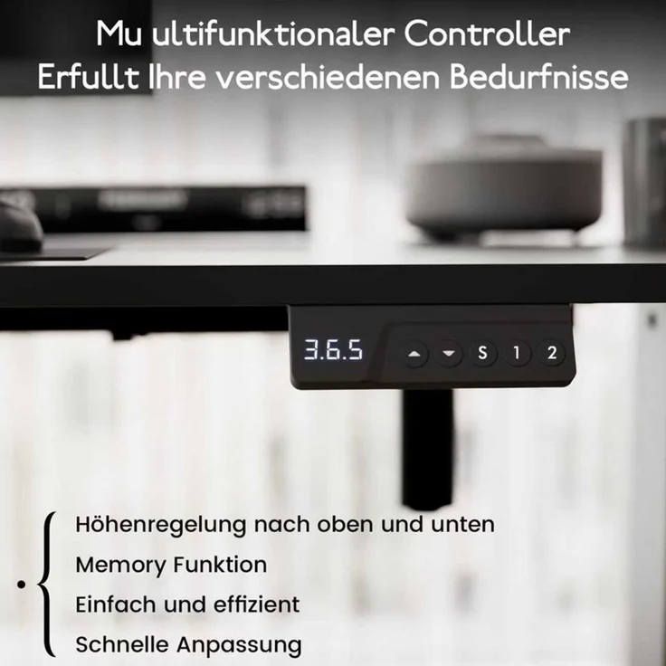 HOMAVO höhenverstellbarer Schreibtisch 60×110 cm, mit Memory- und Anti-Kollisionsfunktion, Höhe 70–117 cm, Schwarz – Bild 5