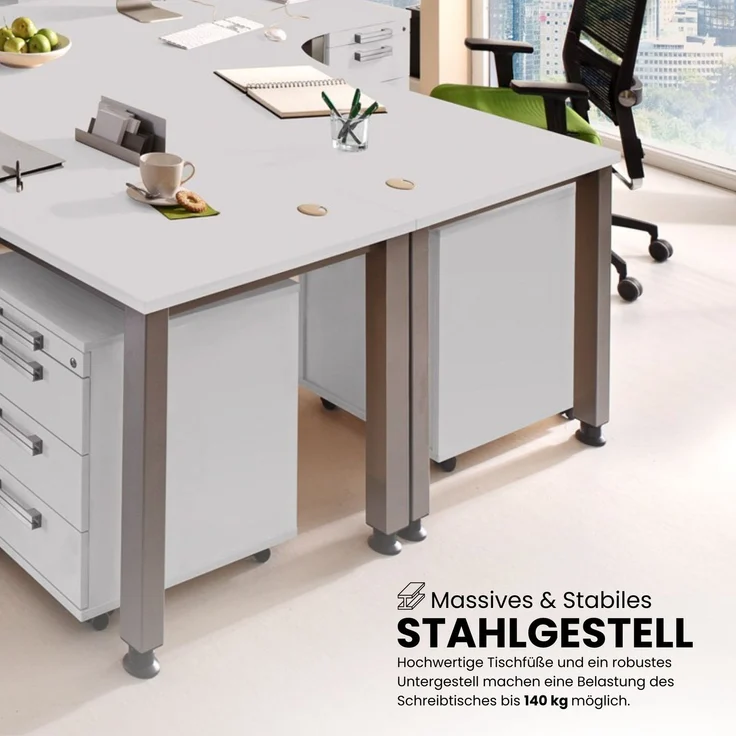 bümö manuell höhenverstellbarer Schreibtisch 200x80 cm in Nussbaum - PC Tisch höhenverstellbar & groß, höhenverstellbarer Tisch Büro, großer Computertisch verstellbar, QS-20-N – Bild 2