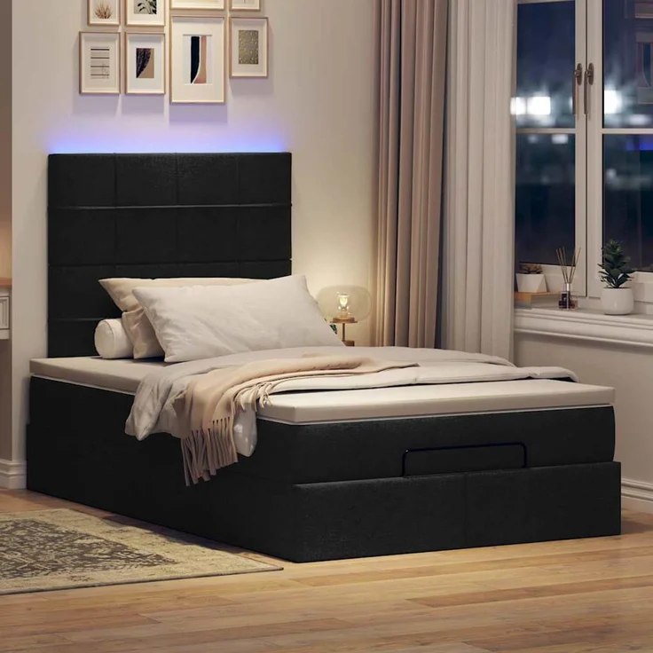 vidaXL Ottoman-Bett mit Matratze & LEDs Schwarz 120x200 cm Stoff 3313998 – Bild 3