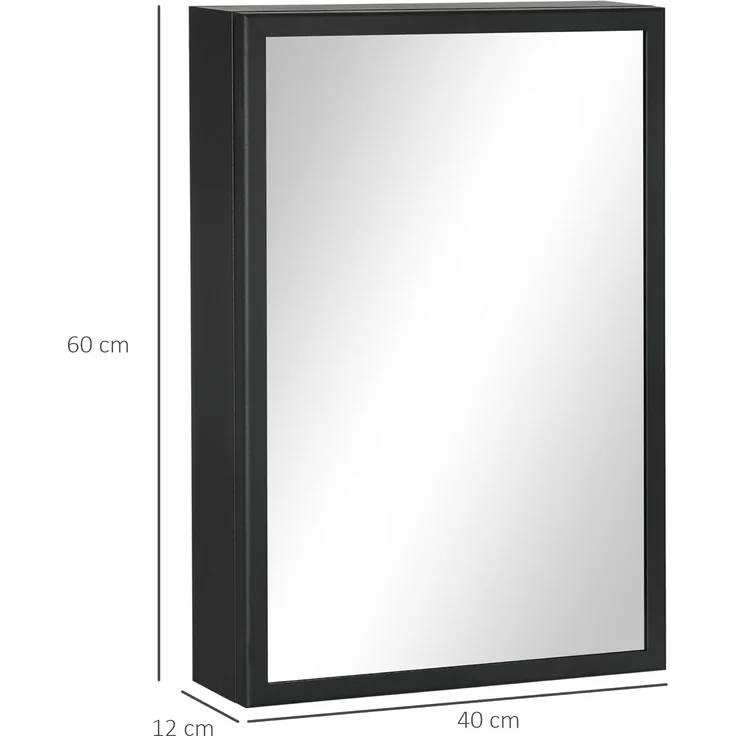 Kleankin Spiegelschrank Wand-Medizinschrank mit Spiegel, mit Ablageflächen (Hängeschrank, 1-St, Badezimmerschrank) für Badezimmer, Schwarz – Bild 2