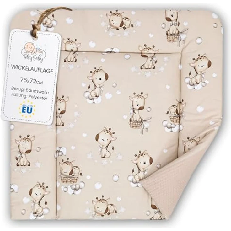 Wickelauflage Wickelunterlage aus Baumwolle 75x72 cm - Weich und waschbar Wickelunterlage für Babys Wickelmatte aus Stoff für Wickeltisch Wickelkommode oder Waschmaschine 75x72 Giraffen – Bild 2