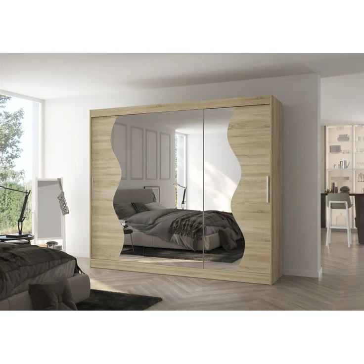 Schiebetürenschrank Schrank Nr. 550 in Sonoma matt- Spiegel 250 x 215 x 58 cm – Bild 1