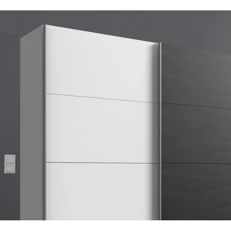 Schwebetürenschrank Kleiderschrank 270 cm 3-türig mit Zubehör in Weiß mit Grau – Bild 3