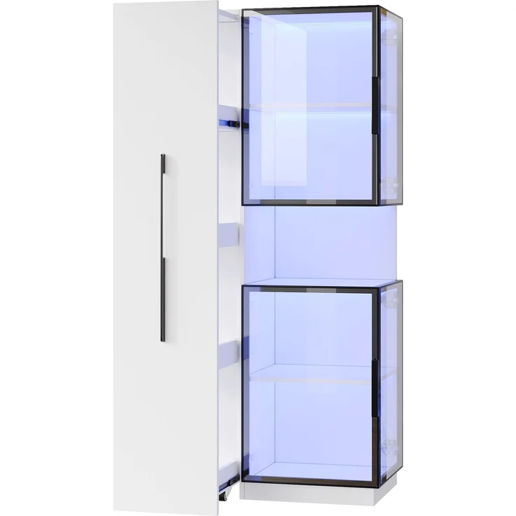 Vitrinenschrank 70×38×160 cm mit Ausziehregal – Doppelglas-Standvitrine LED,Glasvitrine & Aufbewahrung, multifunktionaler Hochschrank für Wohnzimmer, Esszimmer, Küche--Weiß--70x38x160cm--YOUDENOVA – Bild 10