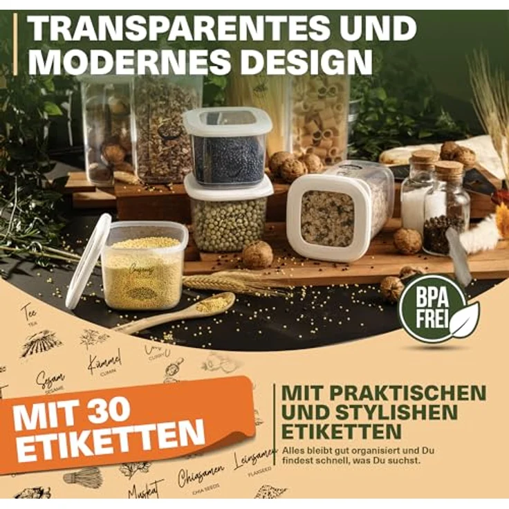 Viwares Vorratsdosen mit Deckel Luftdicht, 12er Vorratsbehälter Set BPA-Frei, Vorratsdose zur Müsli Mehl Aufbewahrung Küche, Praktische Organizer Küche, Frischhaltedosen für Lebensmittelaufbewahrung – Bild 5