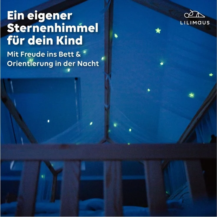 lilimaus Betthimmel Hausbett Himmel Sterne aus 100% Musselin Baumwolle - 12 Farben (1-tlg), Musselin Hausbett Himmel mit Sternen, handgenäht – Bild 2