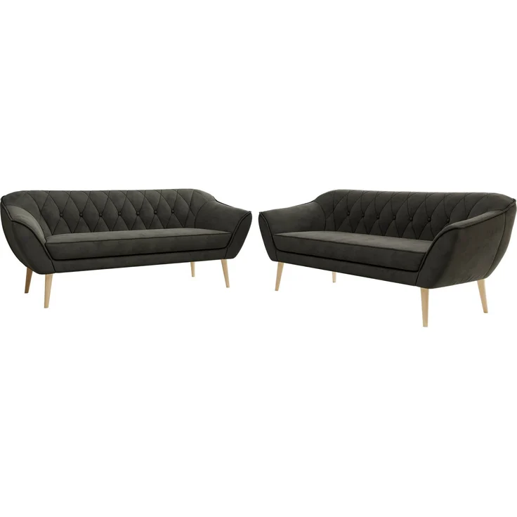 Wohnzimmerset Möbelset PIRS 3-3, Armlehnen, Wellenfederung, Buche Füße, Dreisitzer Sofa, Polstermöbel Set - Hellgrau Velvet – Bild 6
