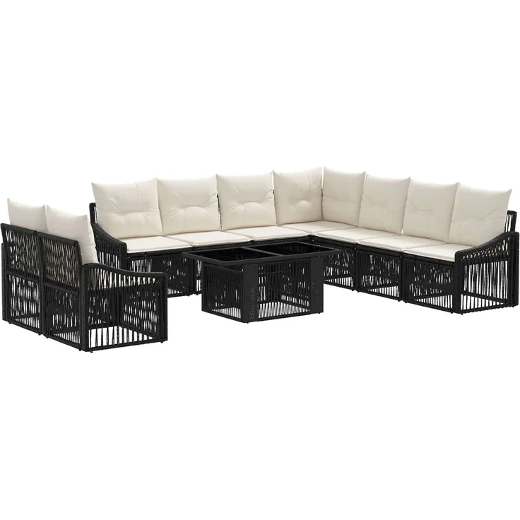 vidaXL Gartensofa-set 10 stk. Schwarz und Cremeweiß 100 x 55 x 73 cm 3437269 – Bild 2