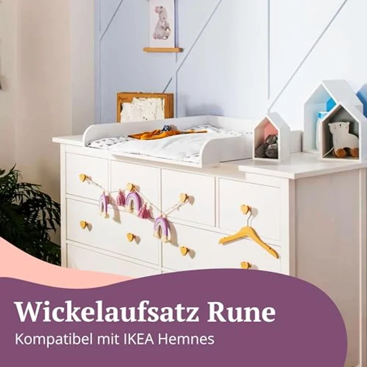 Puckdaddy Wickelaufsatz Levi 160x11x80 cm aus Holz in Weiß für IKEA Hemnes Kommoden – Bild 3