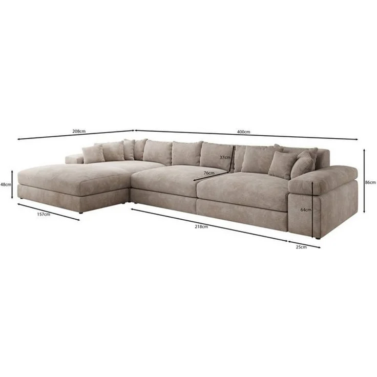 Luxusbetten24 Sofa Designer Sofa Bernardo L Maxi in Cord, mit breiter Ottomane – Bild 2