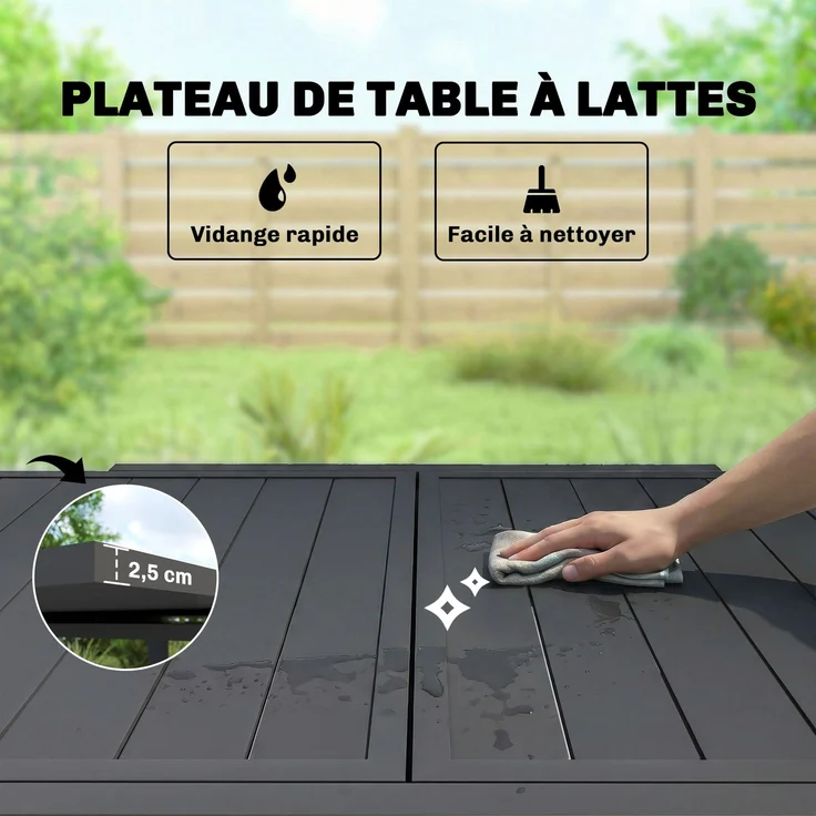 Ausziehbarer Gartentisch für 4–6 Personen mit integrierter Verlängerung, Aluminium, 80–160 x 80 cm, schwarz – Bild 8