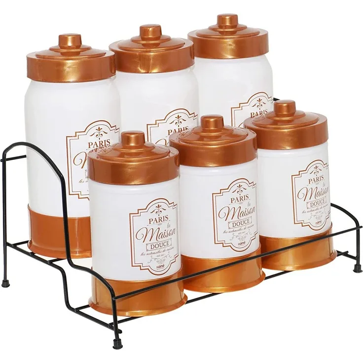 Lashuma Aufbewahrungsdose Weiß-Kupfer (Set, 6 St), Frischhaltedosen Glas, Vorratsdosen mit Deckel