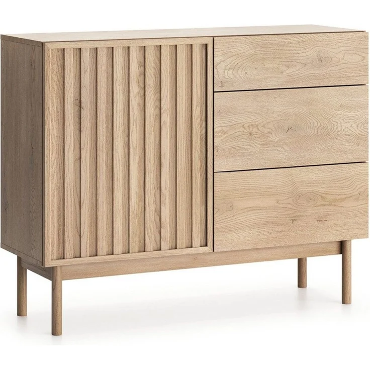 Beautysofa Kommode SAPPORO im Japandi-Stil (Push-to-Open-Funktion, mit 3 Schubladen und 1 Tür), Lamellenfront – Bild 5