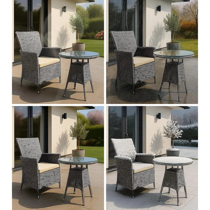 Outdoor Sitzgruppe RIRAM - Kunststoff Grau-meliert 110x110x84 cm | Gartenmöbelset 2 Personen Poly Rattan Balkonmöbel Set Bistrotisch Terrassenmöbelset – Bild 6