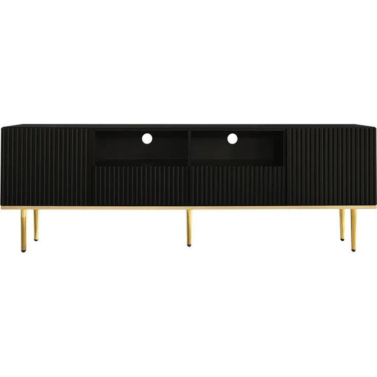 TV-Schrank 165 cm Schwarz mit Gold, Lowboard Sideboard Wohnzimmerschrank, 2 Schubladen, 2 offene Fächer – Bild 10