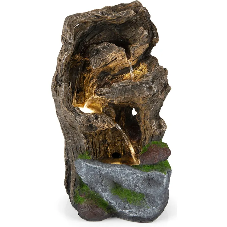 Gartenbrunnen 4-Stufiger Springbrunnen mit LED-Beleuchtung & Pumpe Wasserspiel Wetterfest SH1598