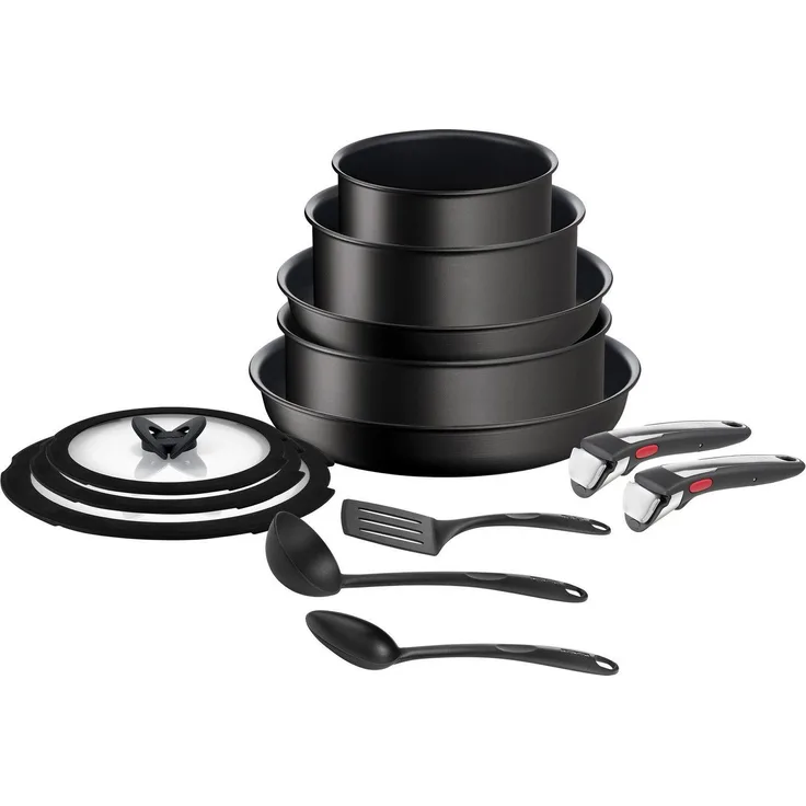 Tefal Ingenio 13-teiliges Kochgeschirr-Set, Antihaftbeschichtung, Induktionstauglich, Pfannen, Töpfe, Deckel, Griffe, Küchenhelfer, L3959343, Schwarz, 24/28 cm