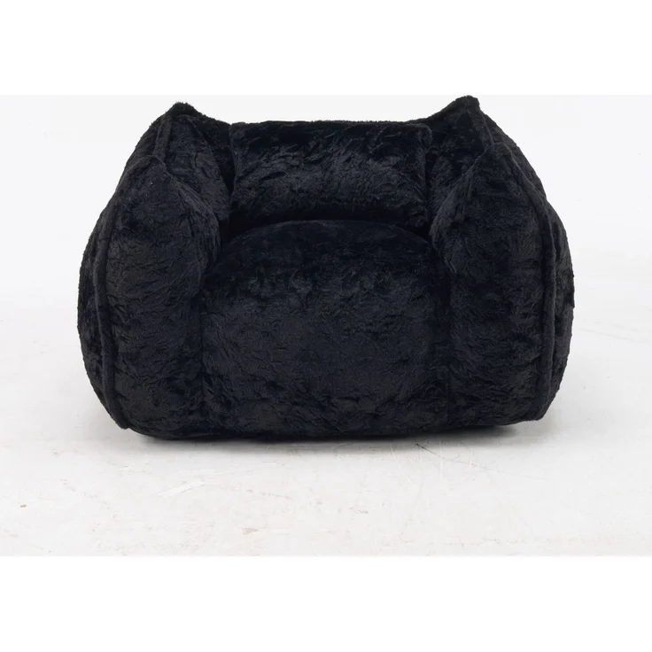 Sitzsack aus Kunstfell mit ergonomischer Rückenlehne, 123×97×73 cm, Schwarz – Bild 6