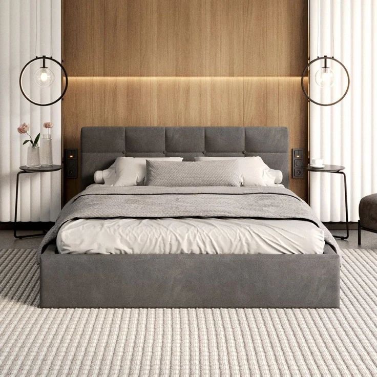 FDM Polsterbett VEGAS Bettkasten MADE IN EU - mit hochwertigem Velours Bezug (verfügbar 90x200 120x200 140x200 160x200 180x200 cm, Bettrahmen, Bett, mit großen gepolsterten Kopfteil, mit Bettkasten zum aufklappen), Hebbarer Metallrahmen, Bettkasten, ohn... – Bild 5