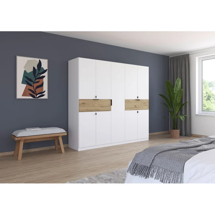 rauch Kleiderschrank, Drehtürenschrank TICAO, 9-türig, 2 Schubkästen, inkl. Türdämpferset, Alpinweiß, 226 x 210 x 54 cm – Bild 1
