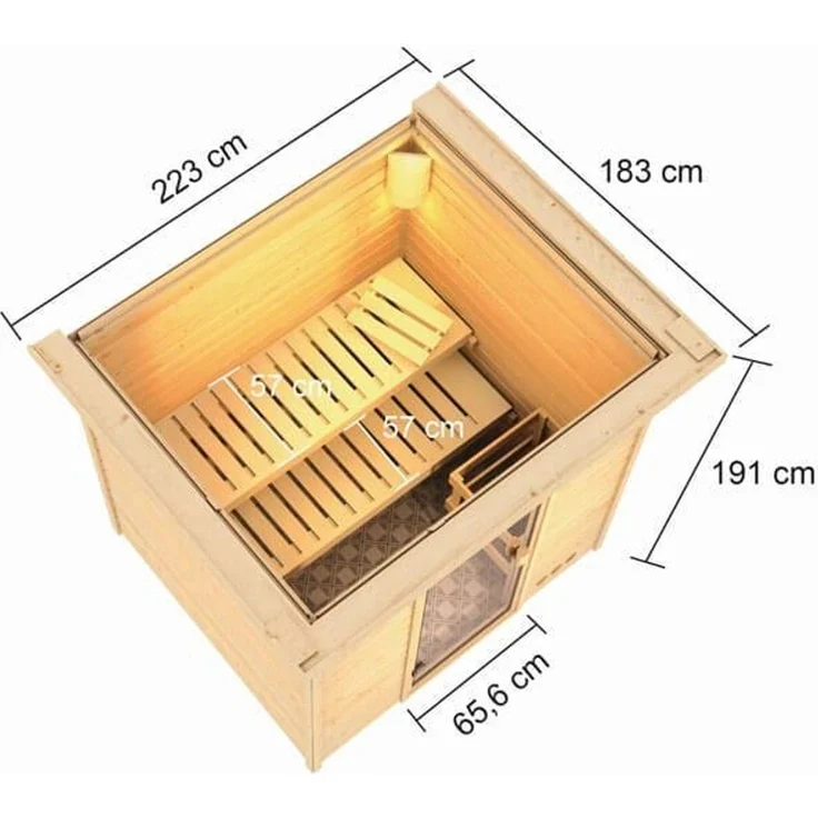 Karibu Sauna Adelina mit Dachkranz + 9kW BIO-Kombiofen mit ext. Steuerung Easy – Bild 3