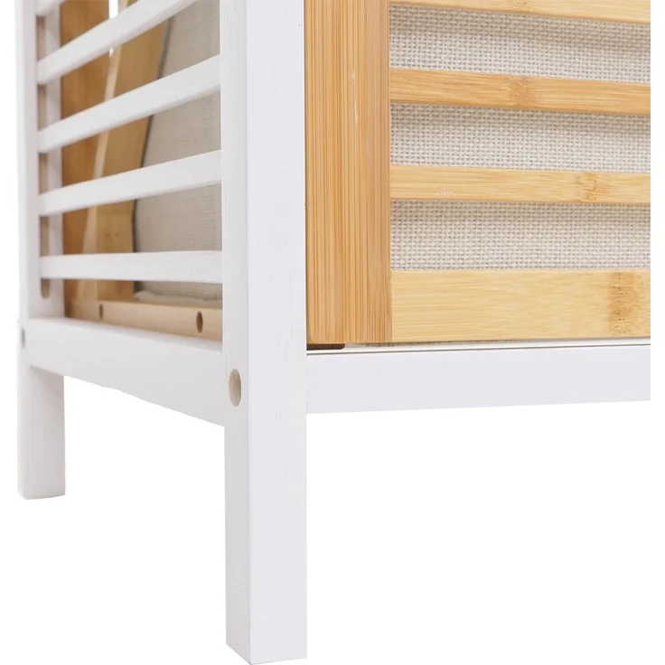 Bambus-Badezimmerschrank HWC-N83, Regal Badschrank, 2 Wäschekörbe 4 Regalböden MVG 168x81x33cm ~ natur-weiß, Korb natur – Bild 6