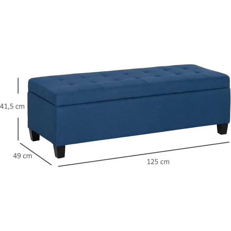 HOMCOM Sitzbank mit Deckel, Leinenoptik (Bettbank, 1-St, Polsterbank mit Stauraum), für Wohnzimmer, Schlafzimmer, Blau, 125 x 49 x 41,5 cm – Bild 2