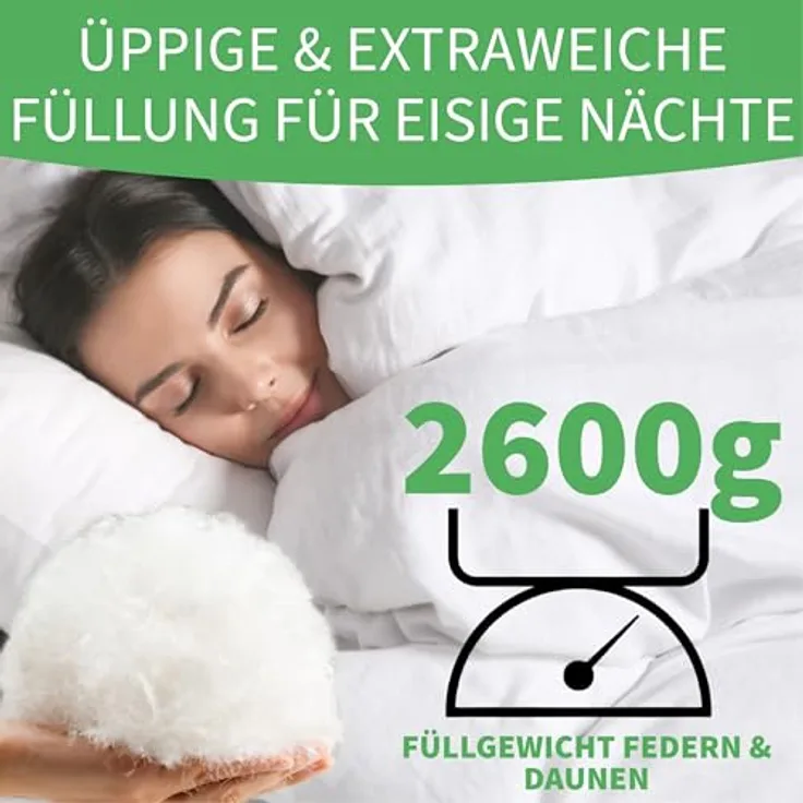 Welldora Daunenbettdecke, Komfort Allergiker Bettdecke Winter, Fachärztlich geprüft, Füllung: 100% Extraweiche Federn & Daunen, Zertifiziert für Tierwohl, Dicke extrawarme Winterdecke