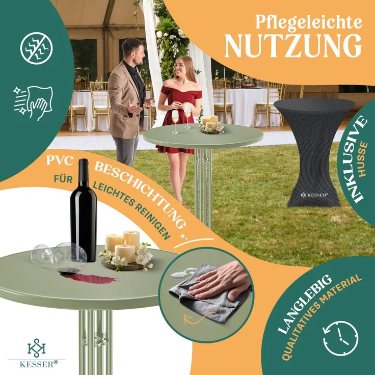 KESSER® Gastro Stehtisch klappbar - Gastronomie Bistrotisch rund - Wetterbeständiger Klapptisch Gartentisch - Runder Partytisch - Hitzebeständig - Stabil und sicher Ø 60 cm, 1er Set, Olive Grün – Bild 3