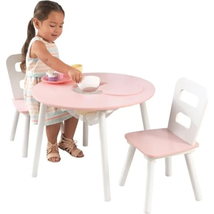 KidKraft 26165 'Kindertisch mit 2 Stühlen', Massivholz, rosa/weiß, ab 3 Jahren