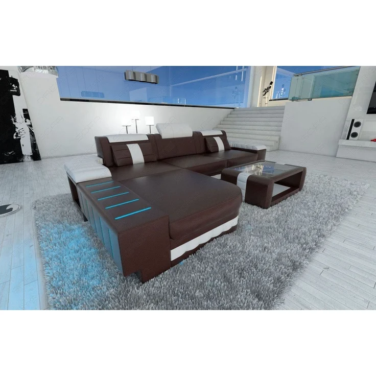 Ecksofa Bellagio L Form - Echtleder - dunkelbraun-weiß - Links – Bild 3