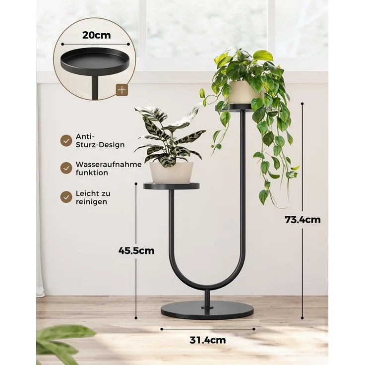 Bamworld Blumenständer Metall Pflanzständer 2-stufig – Modernes Design in Schwarz (1 St), Perfekt für Wohnzimmer, Balkon, Terrasse oder Garten