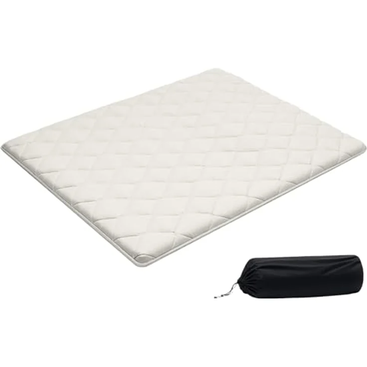 VEVOR japanische Futon-Matratze (2032 x 1524 x 63,5 mm), Faltbare Tatami (Queen Size), Bodenmatratze mit Aufbewahrungstasche & Befestigungsmaterial, 9-lagige Schlafmatte für Meditation Yoga, Weiß – Bild 1
