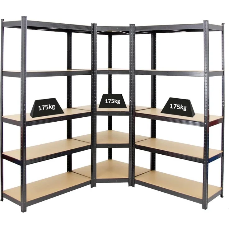 PROREGAL Mega Deal Eckregal Ragnar 1x: 180 x 70 x 40 cm | 2X: 180 x 90 x 40 cm Schwarz Fachlast 175kg, Kellerregal, Steckregal, Garagenregal, Lagerregal