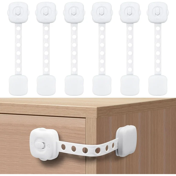 ECHOCUBE Kindersichere Schrankschlösser, 6 Stück Doppelschlösser Baby-sichere Schrankschlösser, verstellbare Baby-Sicherheitsschlösser für Schränke, Schubladen, Kühlschrank, Toilette (weiß) – Bild 1
