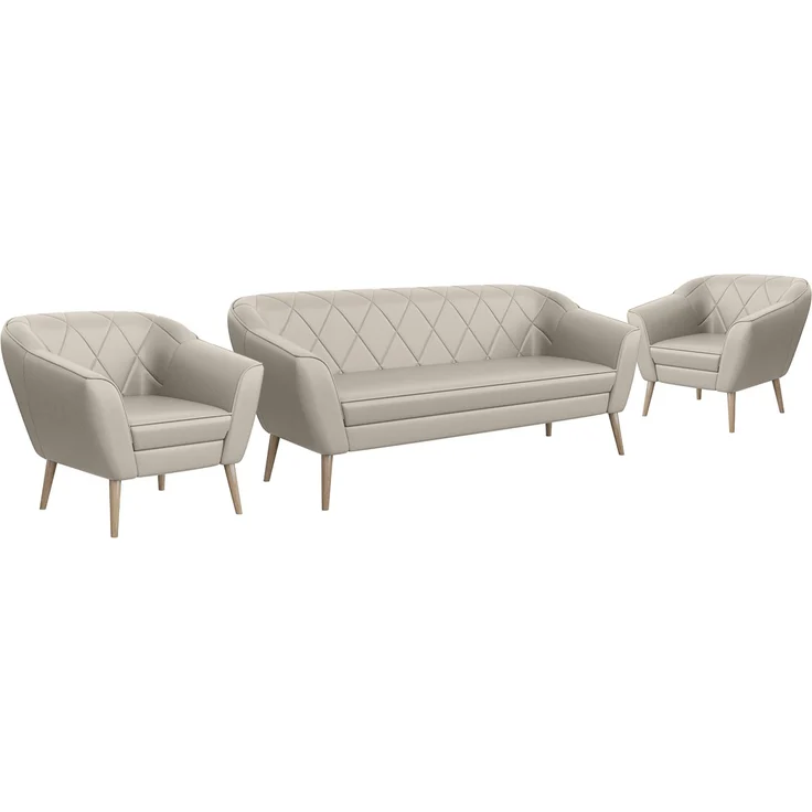 MEBLINI Sofa-Set GISELA 3+1+1 - Beige Kunstleder - für Wohnzimmer - Mini Lounge für fünf Personen - Küchensofa - Sofa Klein - Sitzgarnitur - Polstergarnitur - Sofagarnituren – Bild 1