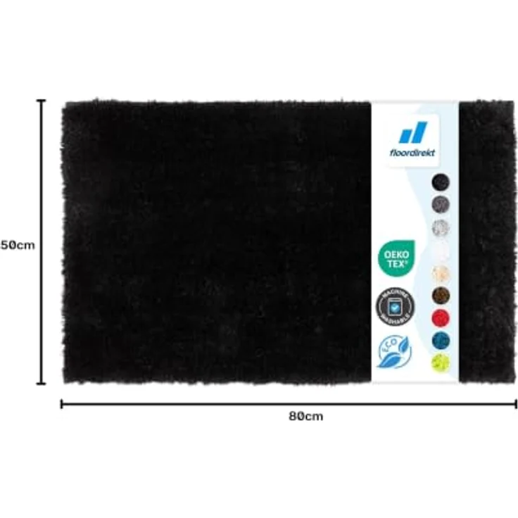 Floordirekt Badematte Sky, Hochflor Badezimmerteppich 50 x 80 cm, rutschhemmend, schnell trocknend, schwarz, geeignet für Fußbodenheizung – Bild 2