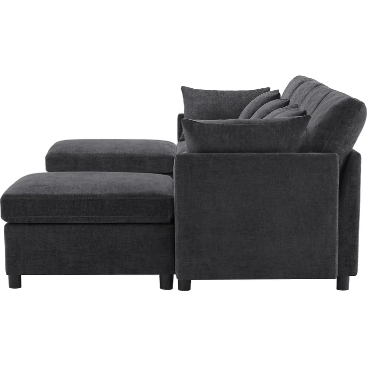 Big-Sofa mit Rückenkissen, Zierkissen und loser Kissen, 6-Sitzer Sofa, L-Form, U‑Form, Chenille Bezug – Bild 8