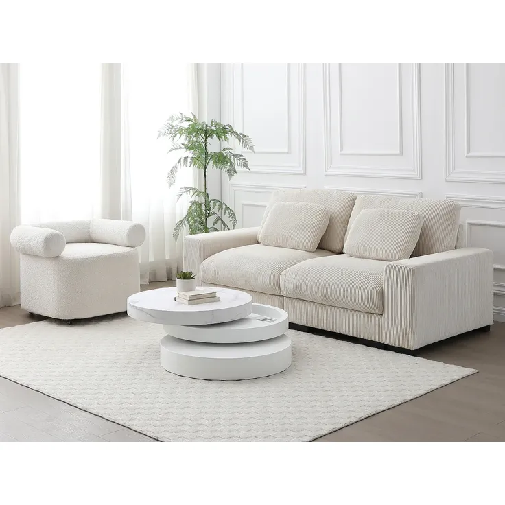 Vente-unique - JANITA Couchtisch Holz, Platte Weiß - B 80 cm x H 32,5 cm x L 80 cm – Bild 3