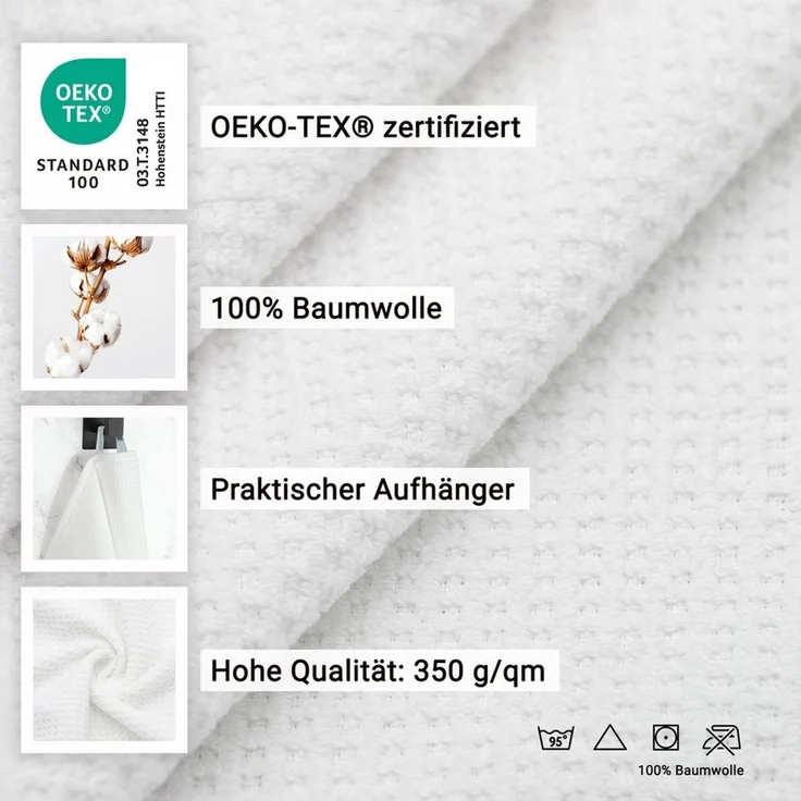 ZOLLNER Handtücher, Waffelpique (6-St), 50 x 70 cm, 100% Baumwolle, vom Hotelwäschespezialist – Bild 2